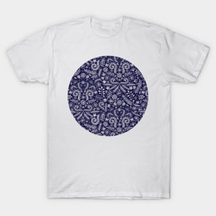 Chalkboard Floral Doodle Pattern in Navy & Cream T-Shirt